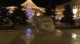 Solovetsky Stone memorial to victims of Stalin purges in Lubyanka Square in Moscow