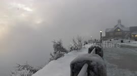 East wind covers everything in ice in Niagara falls during cold snap!