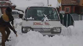Visuals of snowfall in Srinagar Jammu national highway