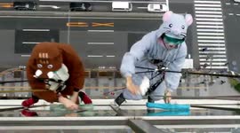 Japanese window cleaners clad in animal costumes from the Chinese calendar