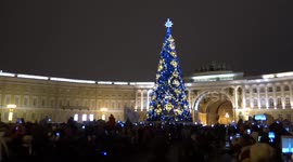 Central Christmas tree was switched on at Palace square in St Petersburg, Russia