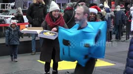 Human Dreidel Spreads Hanukkah Cheer in Times Square