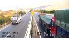 Chinese trucker brings out-of-control HGV to a halt - by driving in front of it