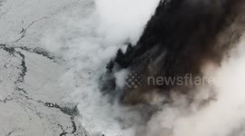 Extreme drone closeup of Krakatau Eruptions
