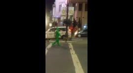 Funny moment man dressed as toy soldier directs traffic in Phillippines