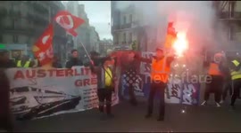 Protest against pension reform at Gare du Nord in Paris