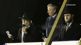 NYC Mayor Bill de Blasio attend celebrations on last night of Hanukkah, one day after five stabbed at rabbi's home in New York