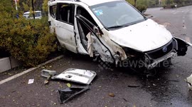 Out-of-control minibus turns 720 degrees in air after crashing into embankment in China