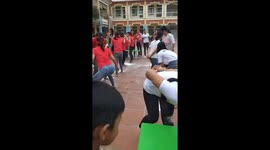 The women participated in the challenge used their mouths to move the flour