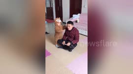 Adorable moment toddler comforts dad after he pretends to sob