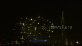 Newsflare Edit - St Petersburg celebrates New Year Eve with fireworks in front Christmas tree (Lakhta centre skyscraper), St Petersburg, Russia