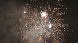 New Year Fireworks celebrate the arrival of 2020 in Moscow at Zaryadye Park