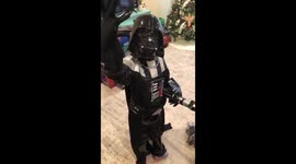 Ezra aka Mini-Vader Dresses Up In His New Darth Vader Costume He Received From Darth Vader's Mom