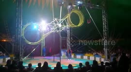 Stability Show With Moving Circle Act By Two Performers In Circus