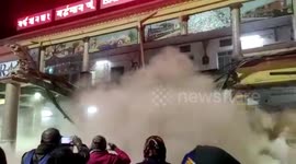 Two injured when Indian train station building collapses during rush hour