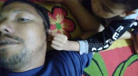 pull the dadys gray hair by son who love father
