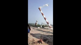 watch - second chimney tower of power plant demolished in Jamnagar