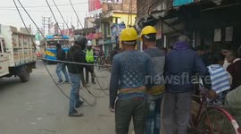 Electricity has been torn down in the streets of Barasat