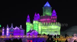 Neon ice castles at world's largest Ice and Snow Festival in Harbin, China