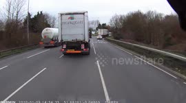 HGV 1 Truck T boning a car M25 to Day 9_1_2020 @15:00 Car being pushed along by a HGV 1 on M25 at Enfield