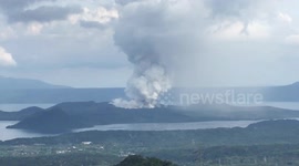 Philippines Taal Volcano spews steam and ash