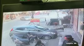 Watch - speedy car ran away after hitting Cycles,motorcyles and parked cars in Yamunagar