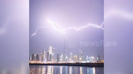 Photographer waits seven years to capture moment lightning strikes the world's tallest building in Dubai