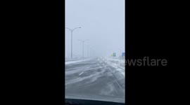 Snow being blown onto Quebec highway is strangely mesmeric