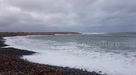 Storm Brendan lashing the coastline of the Outer Hebrides - West coast of Scotland