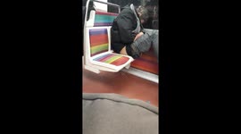 Paris: Strange man sit directly with his naked bottom on the metro subway train's seat. 13jan2020. (No link with the No Pants Subway Ride of the day before).