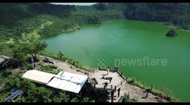 A drone view of Volcano island at Taal Volcano