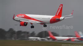 EasyJet plane wobbles in crosswinds while landing at Bristol Airport during Storm Brendan
