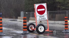 Serious flash flooding in the streets of Waterloo Ontario due to rare weekend winter rain storm