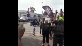 Above knee amputee riding a motorcycle to his Fundraiser