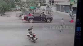 Five-year-old girl miraculously survives from being knocked over by truck and flung 20ft down the road