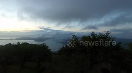 Taal Volcano Crisis - Dawn Time Lapse Video Overlooking Lake And Volcano