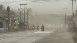 Roads in the Philippines covered in ash after Taal volcano eruption