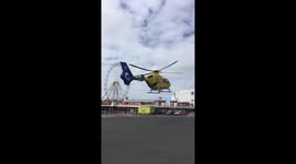 North West Air Ambulance lands on Blackpool Promenade to take a casualty who’d jumped off the Central Pier.