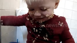 Happy Baby covered in A Sticky Mess