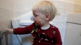 Sugar rush Baby covered in a sticky mess