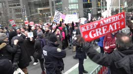 Pro-Trump protesters argue with participants on Women's March in New York