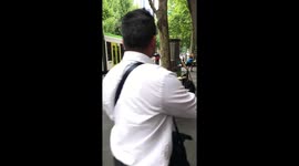 Funny Asian Duck Man Drummer Street Performer Busking in Melbourne Australia