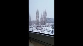 Walking man on the snowy weather