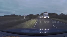 UK Car  driver swerves off road to avoid head-on collision