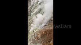 Famed Japanese steam vents seen from aerial gondola spewing sulphur