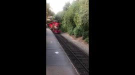 Disneyland railroad locomotive arriving at Tomorrowland station