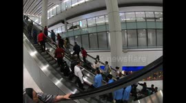 Temperature checks are carried out at Hong Kong Airport as first case of coronavirus appears in the city