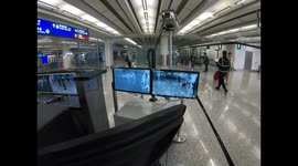 Infrared camera display the temperature of arriving travelers at Hong Kong International Airport