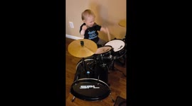Toddler Drumming on His New Drumset!