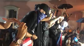 Latin sensation, René Pérez, of Calle 13 speaks during the protest against the government of Puerto Rico